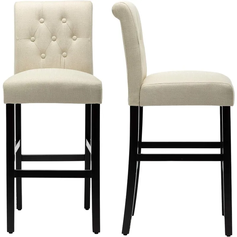 

30'' Bar Stools Set of 2 Bar Height Chairs with Button Tufted Back for Kitchen Island