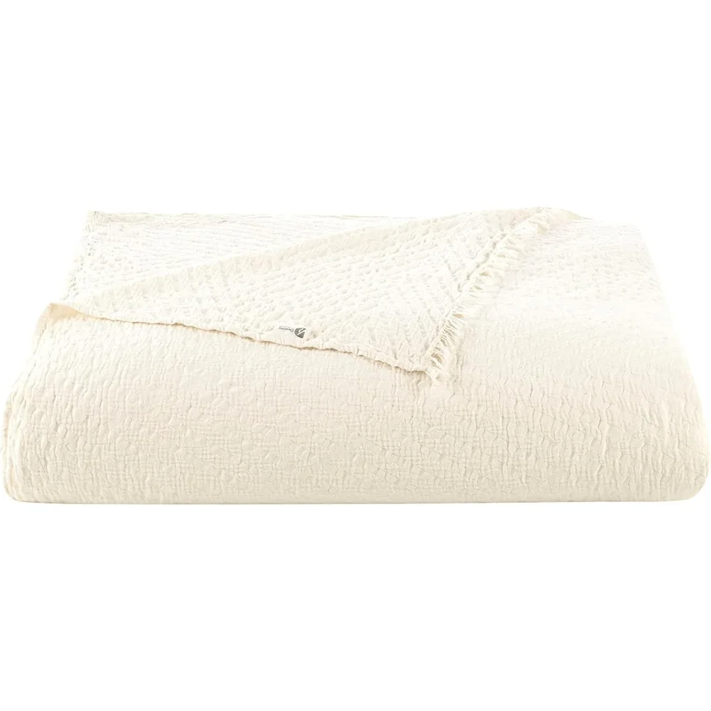 بطانية رمي خفيفة الوزن من الشاش القطني، غطاء موسلين مسامي، غطاء سرير مكون من 4 طبقات، نمط جاكار بيج، راحة كبيرة الحجم #6