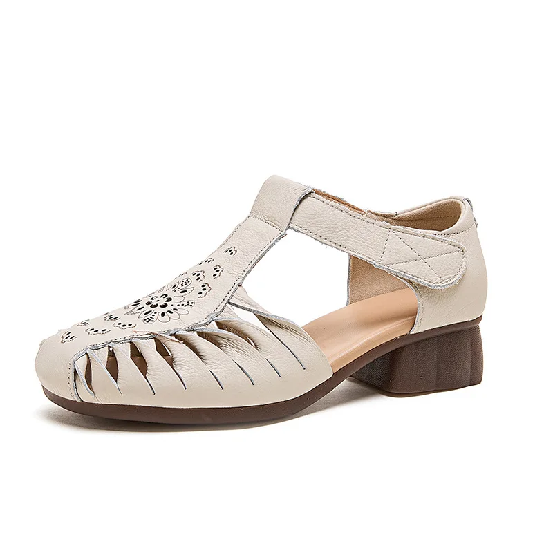 

New closed toe vintage roman sandals women low heel hollowed gladiator shoes woman luxury T strap cutout all day comfort sandals