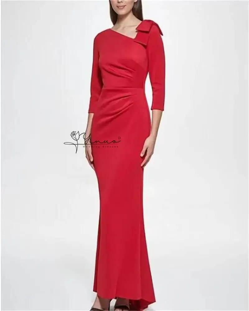 

customized Simple Elegant Party Dresses For Women 2025 Red 3/4 Sleeves Mermaid Women Party Long Plus Size Prom Evening Dresses