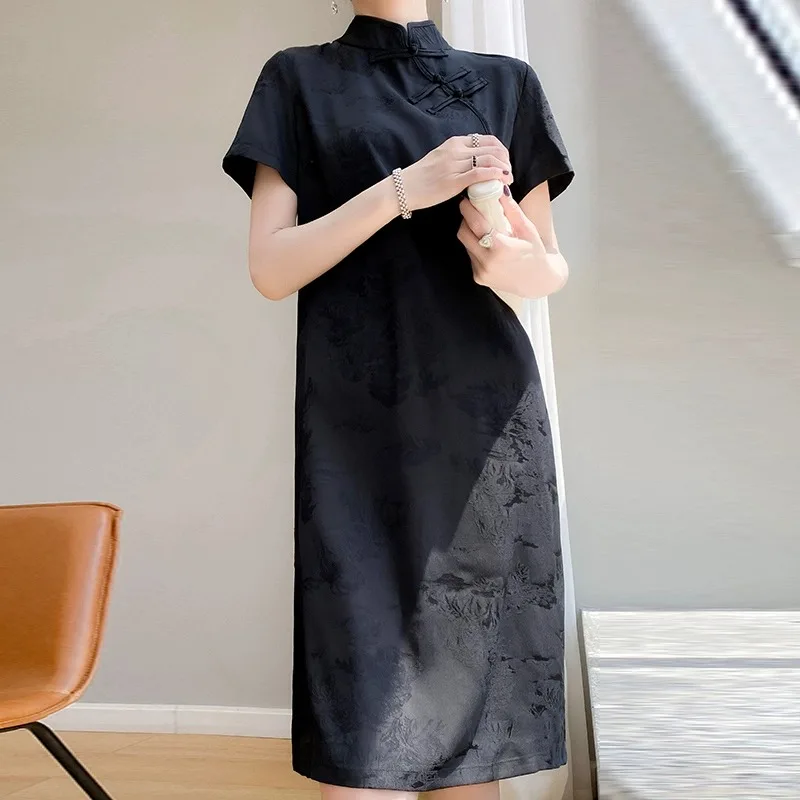 Damska satyna octanowa lub długa, luźna, wyszczuplająca sukienka w stylu koreańskim, z nadrukiem, idealna do pracy, letnia, modna, o kroju A-line.