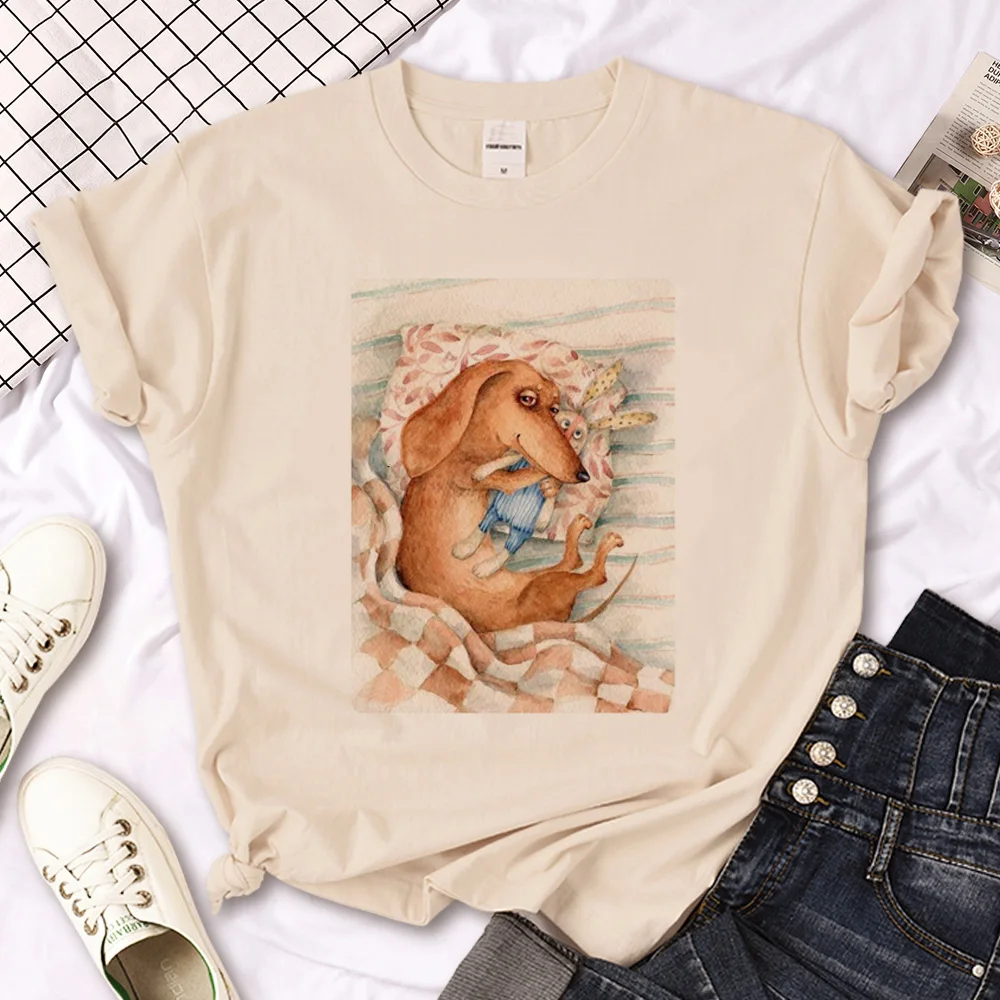 Dachshund t shirt women comic funny designer Tee girl streetwear comic clothes