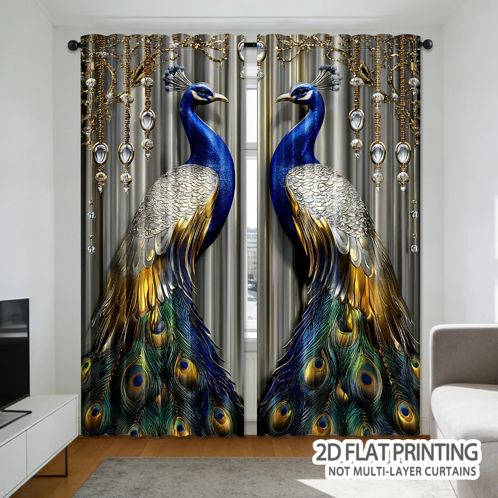 Elegant peacock print curtains with handle bag Made of filtered polyester fiber. Suitable for bedrooms, living rooms and offices