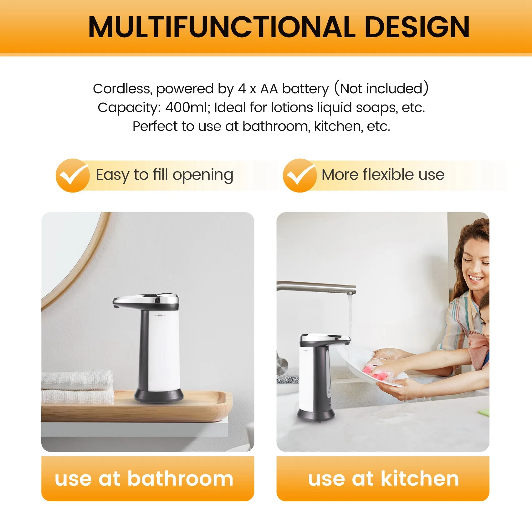 

Дозатор жидкого мыла ABRU-400ML, автоматический интеллектуальный бесконтактный датчик, индукционная ручная мойка для кухни, оборудования для ванной комнаты