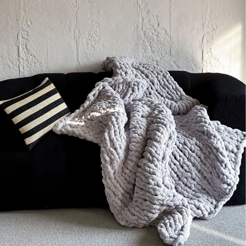 

Moroccan Handmade Chunky Knit Throw Blanket for Sofa Bed Couch, Cozy Thick Yarn Home Decor, Bedspread & Living Room Accessories