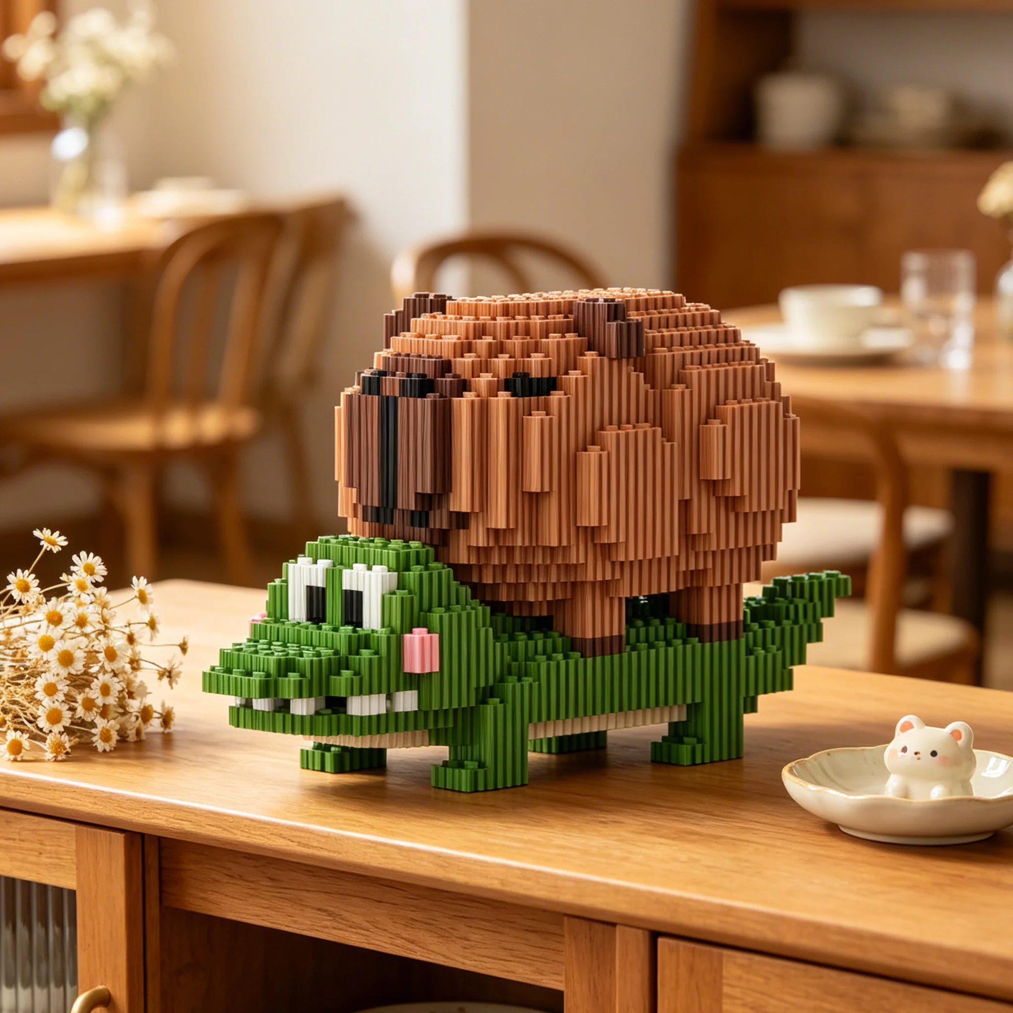 

Kawaii Cartoon Capybara Crocodile Building Bricks Set Educational Assembly Toys Model Cute Animal Home Room Decor Unique Gift