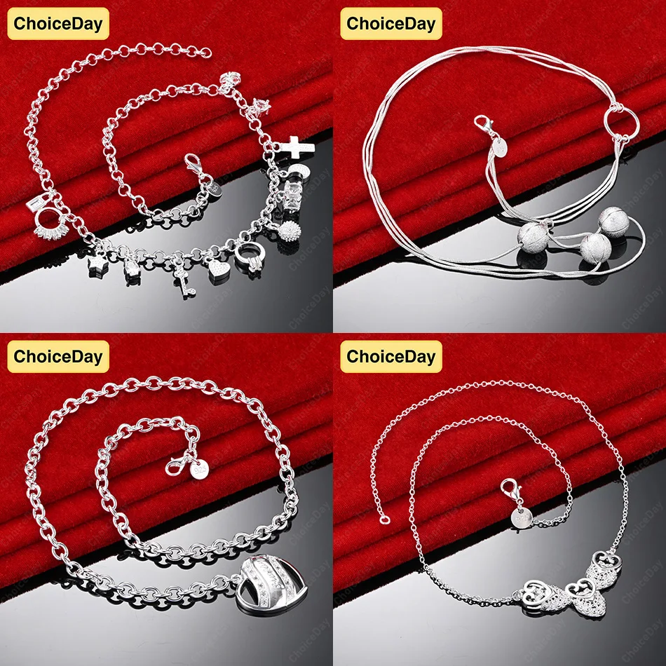 

ChoiceDay 925 Sterling Silver Delicate Round Bead Heart Necklace Women's Gift Accessories Party Jewelry Wedding