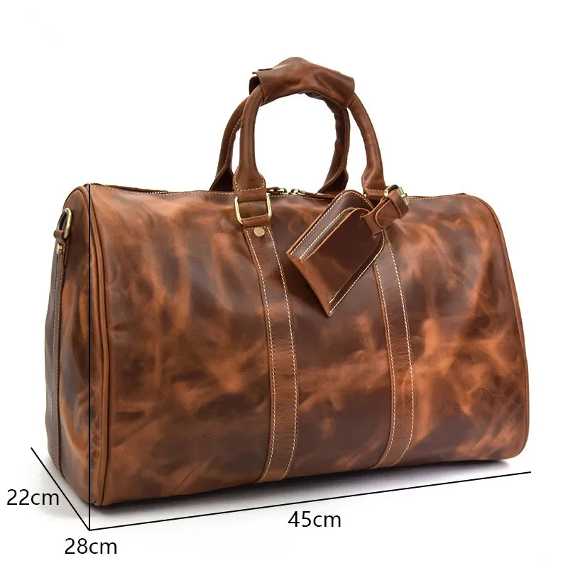 Vintage Crazy Horse leather men travel bag luggage big genuine computer travel backpack Large Men duffle Leisure Shoulder bags