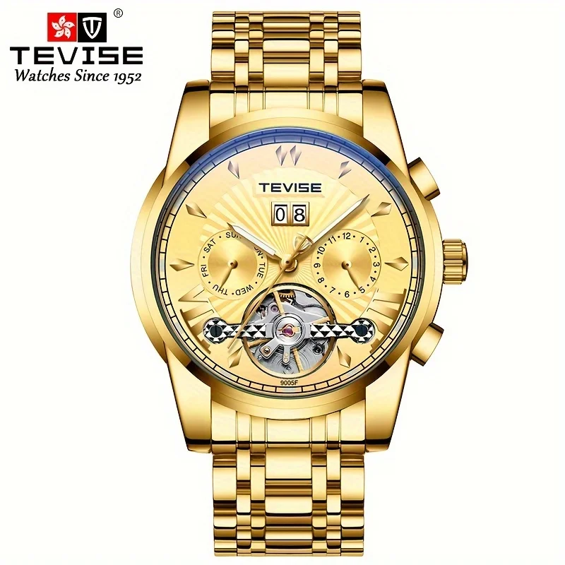 TEVISE Orologio meccanico automatico da uomo Calendario Settimana Lancette luminose in acciaio inossidabile Orologio da polso da lavoro alla moda delle migliori marche