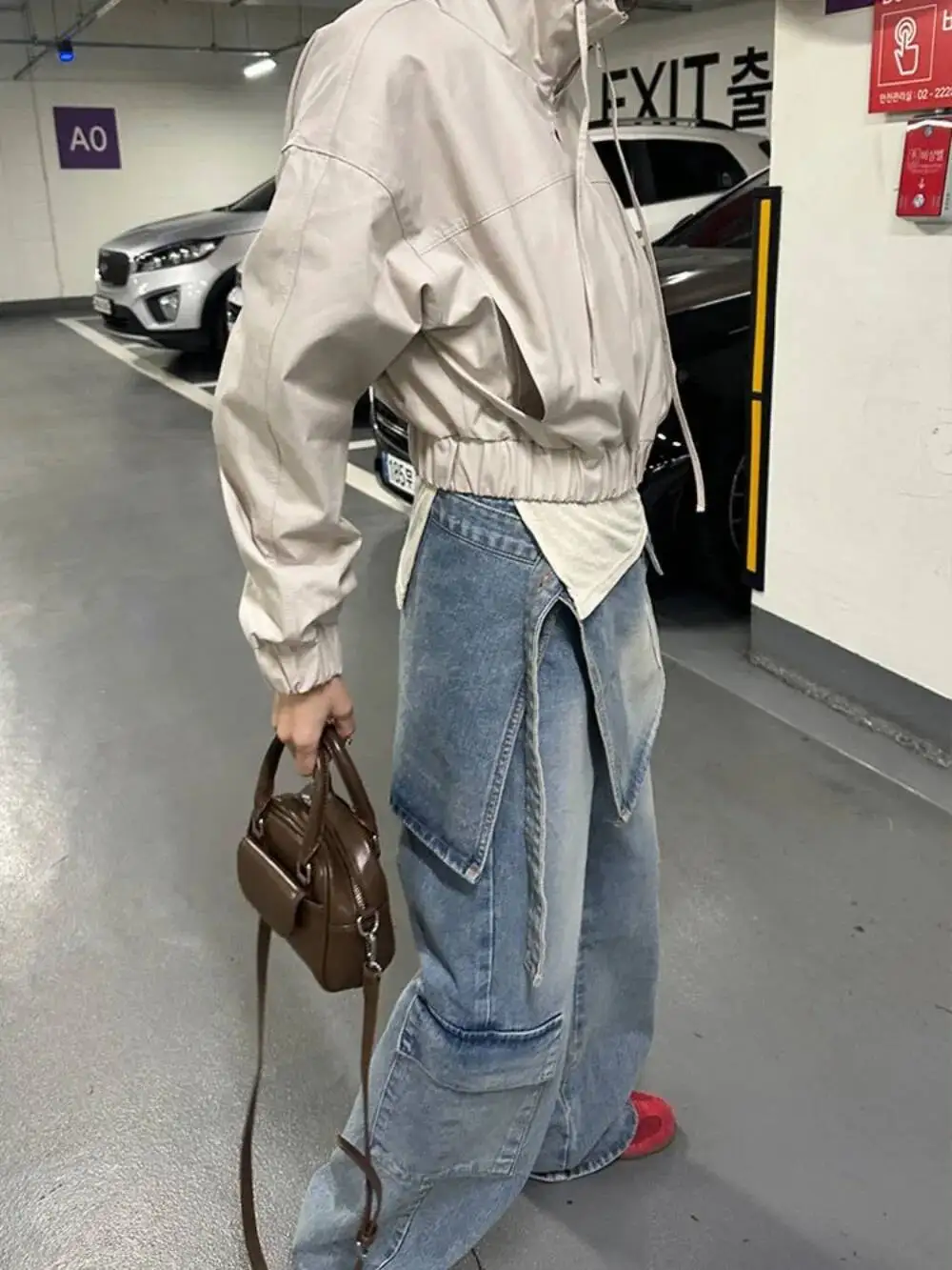 

Американские винтажные брюки из двух предметов с высокой талией, универсальные модные складные брюки с занавеской, брюки Spice Girls