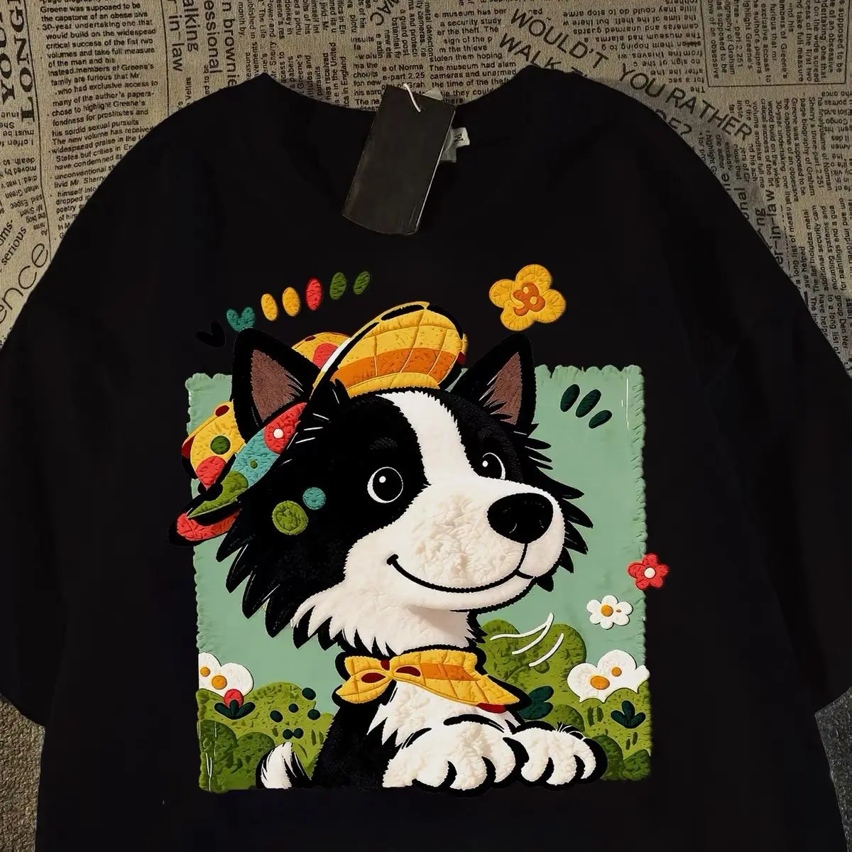 Japanese-Style Pure Cotton Short-Sleeved T-Shirt Cute Puppy Print Comfortable Summer Top for Both Children & Adults