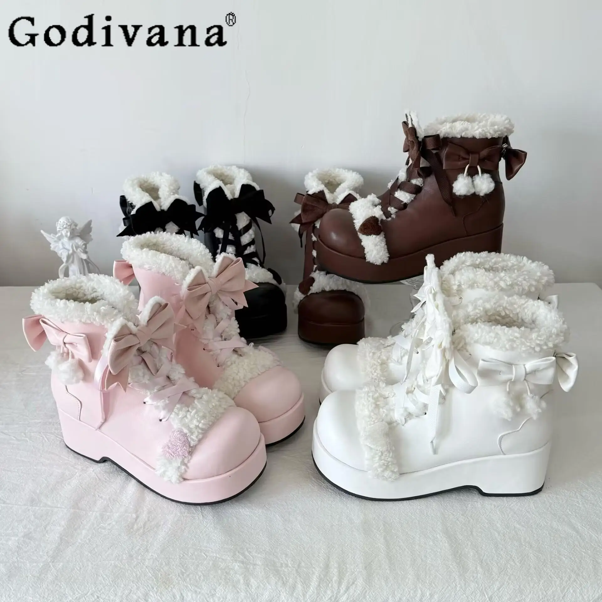 

Women's Boots Velvet Platform Lolita Shoes for Girls Casual Round Head Boot