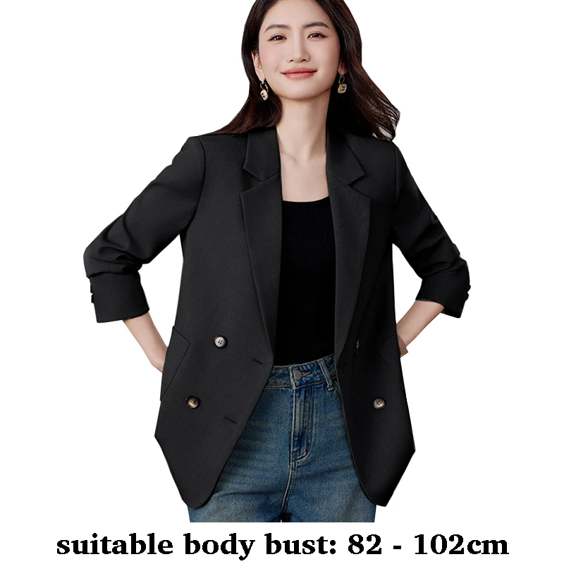 

Высококачественный женский пиджак с вырезом и воротником, двубортный пиджак, осень-зима, новинка 2025 года, элегантная офисная одежда черного цвета хаки