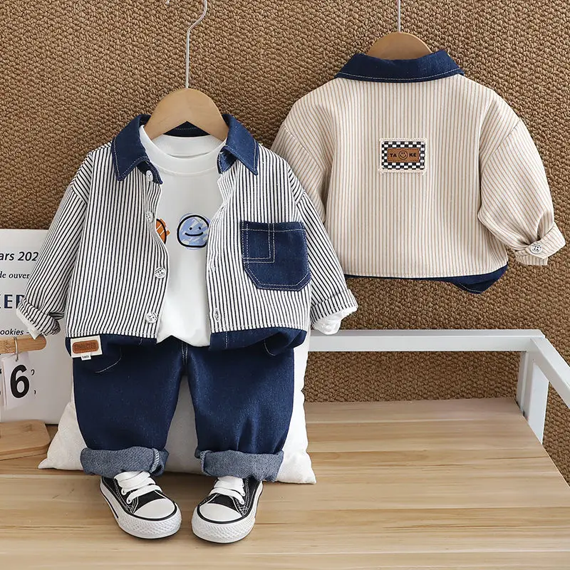 Hot Children Fashion Suit Spring Kids Boy Girl Denim Coat T-shirt Pants 3Pcs/Set Toddler Clothing Infant Sportswear 0-5 Years