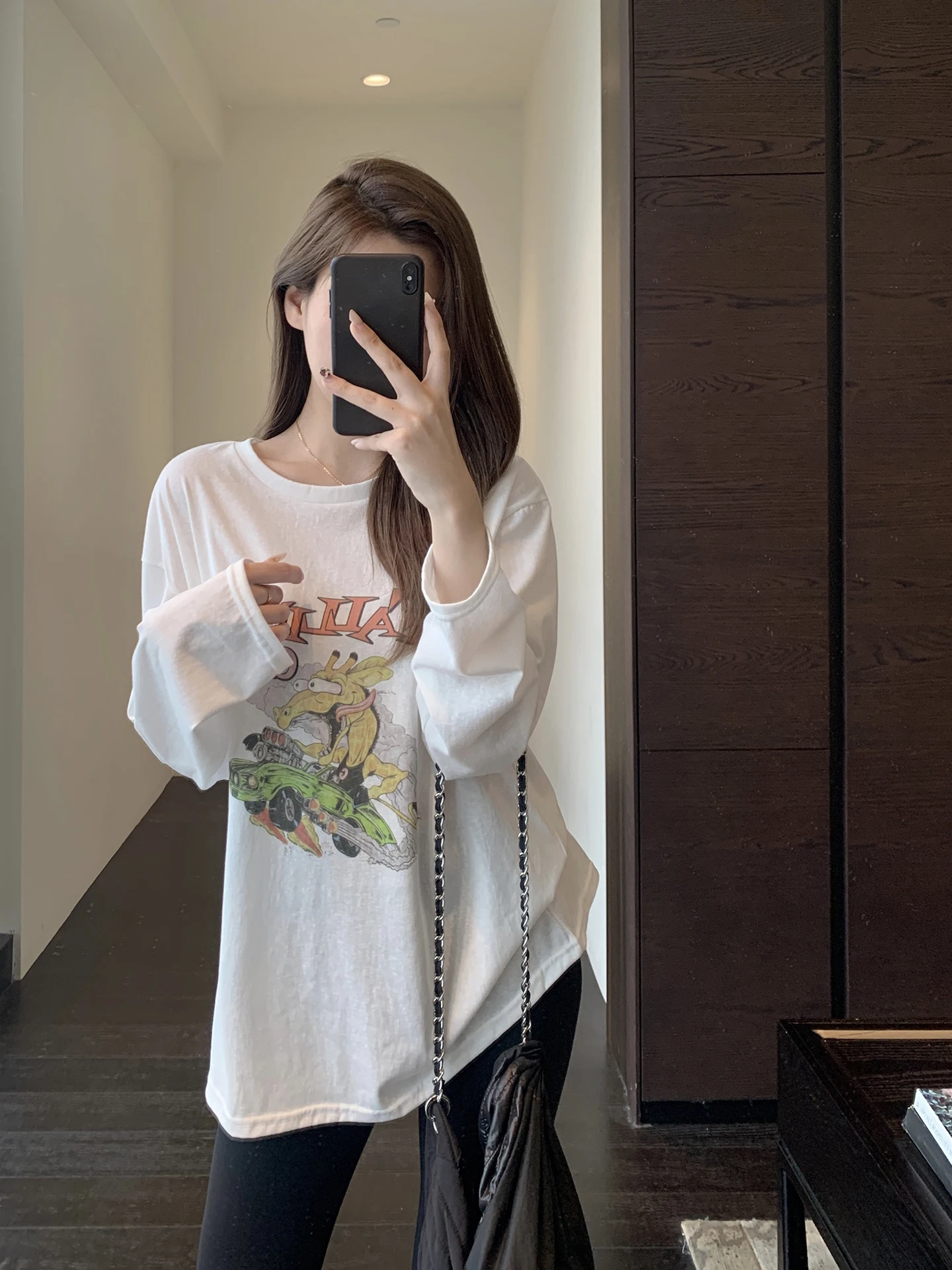 

Американская повседневная модная футболка с принтом, свободного кроя, с длинным рукавом, для женщин, с защитой от солнца, дышащая, удобная, с круглым вырезом