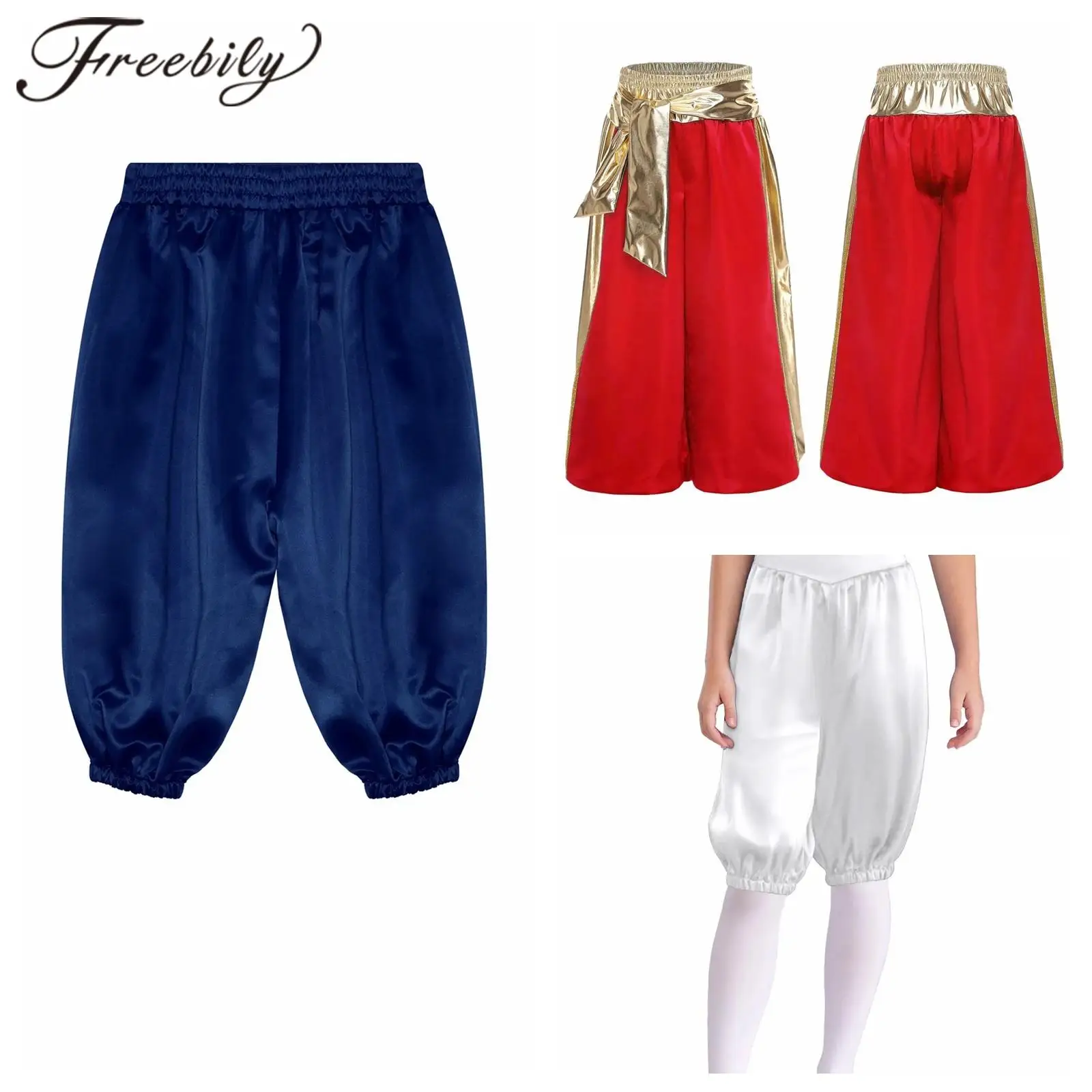 Boys Medieval Capri Pants Metallic Performance Costume Harem Pants Arab Bloomers Halloween Arabian Prince Costume