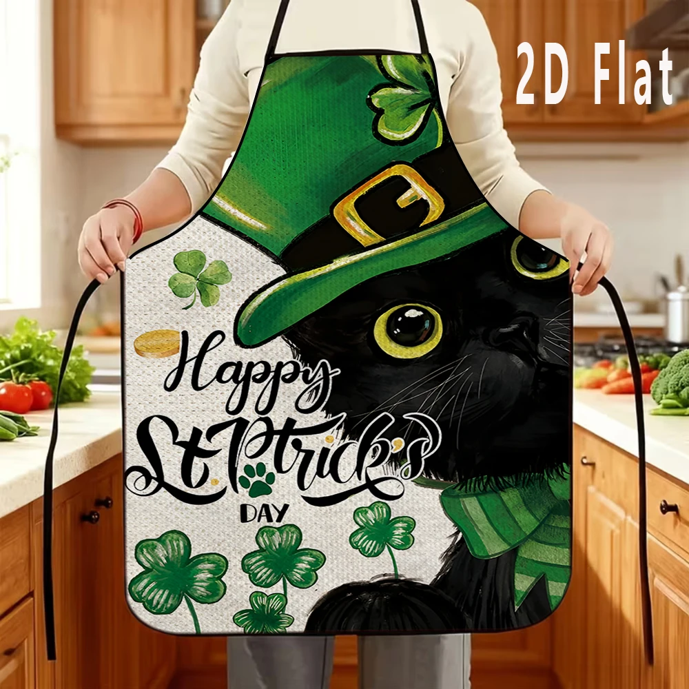 

Фартук с 2D-принтом «Черный кот» ко Дню святого Патрика, 60x80 см, для кухни, ресторана, барбекю, прочный и легко моется, 1 шт.