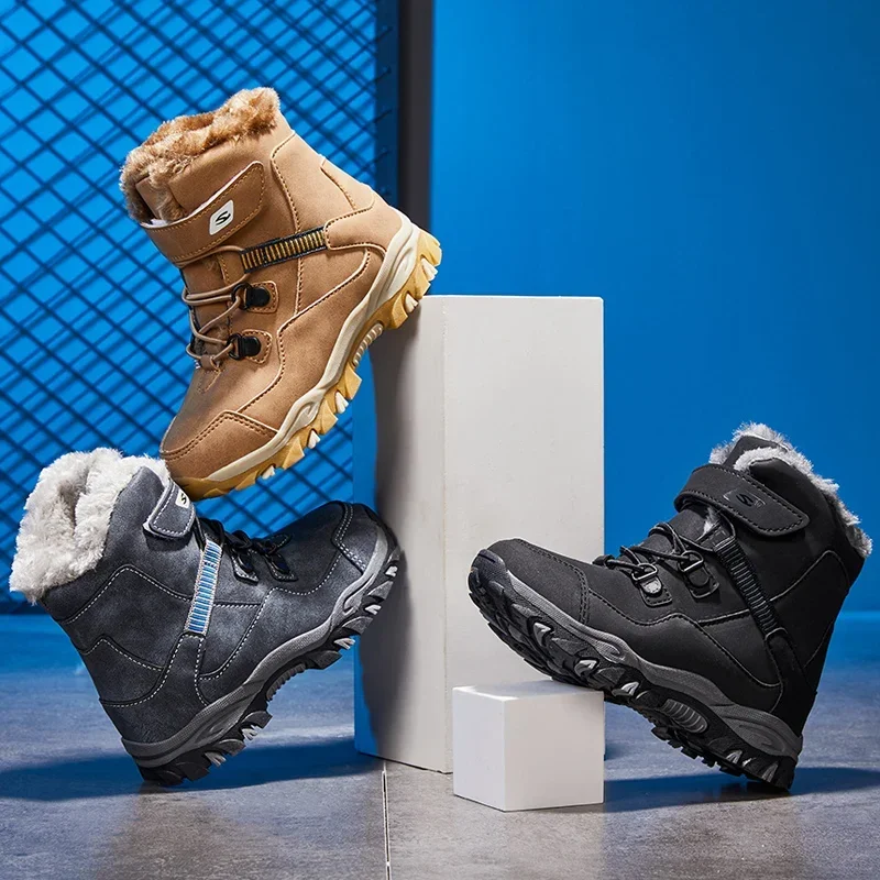 Hohe Qualität Jungen mädchen Winter Schnee Stiefel Plattform Warme Baumwolle Schuhe Leder Herbst Wasserdichte Kinder Schuhe Kind Sneaker 5 12 + y