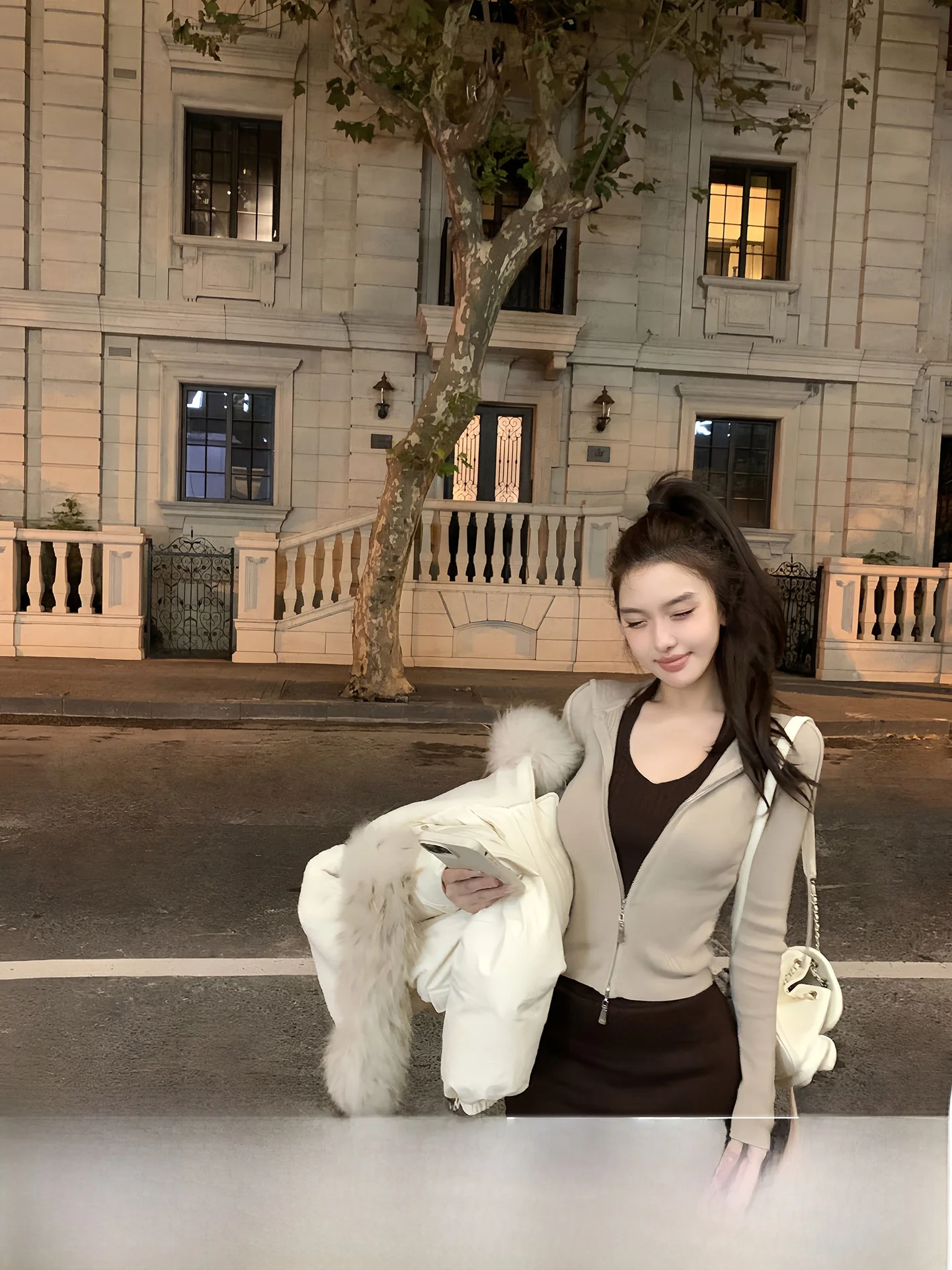 

Комплект OYFF Fanyan: вязаный худи и юбка-брюки из мягкой ткани, повседневный стиль, джемпер-жилет, длинный рукав