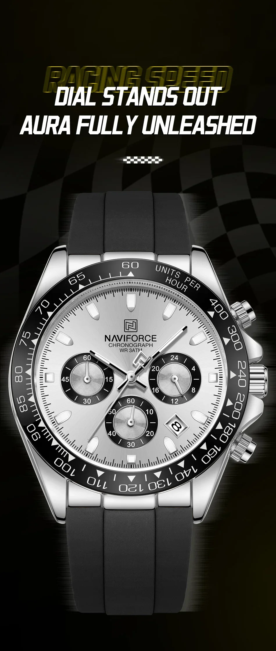 NAVIFORCE NF8054 Originaluhren für Herren, Silikonarmband, lässige Sport-Chronographen-Armbanduhr mit Leuchtfunktion – Detail 11