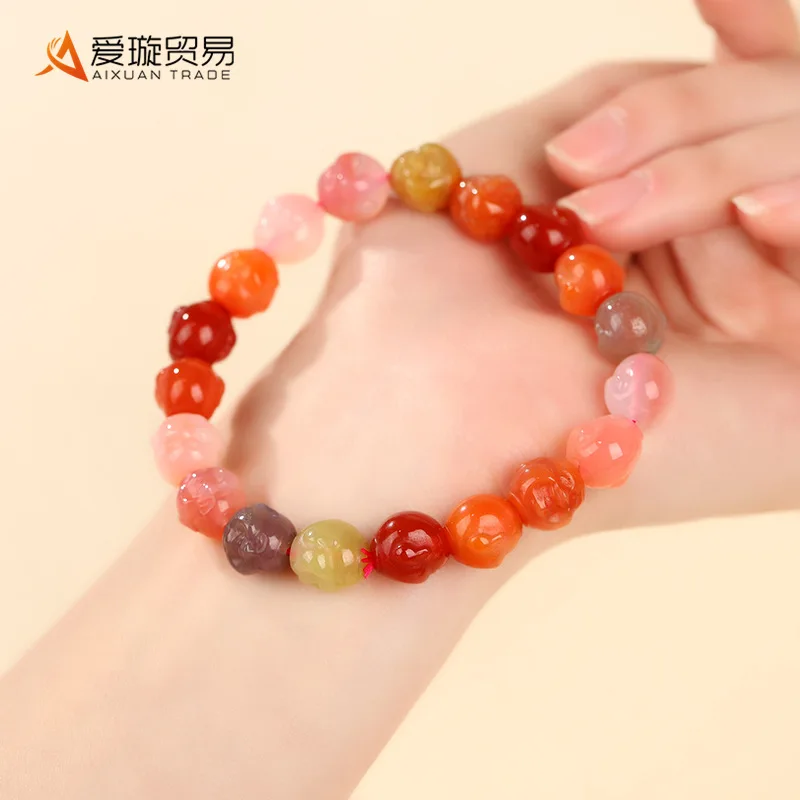 Carved Maitreya Crafts Ornament Natural Yanyuan Agate Buddha Gradient Bracelet