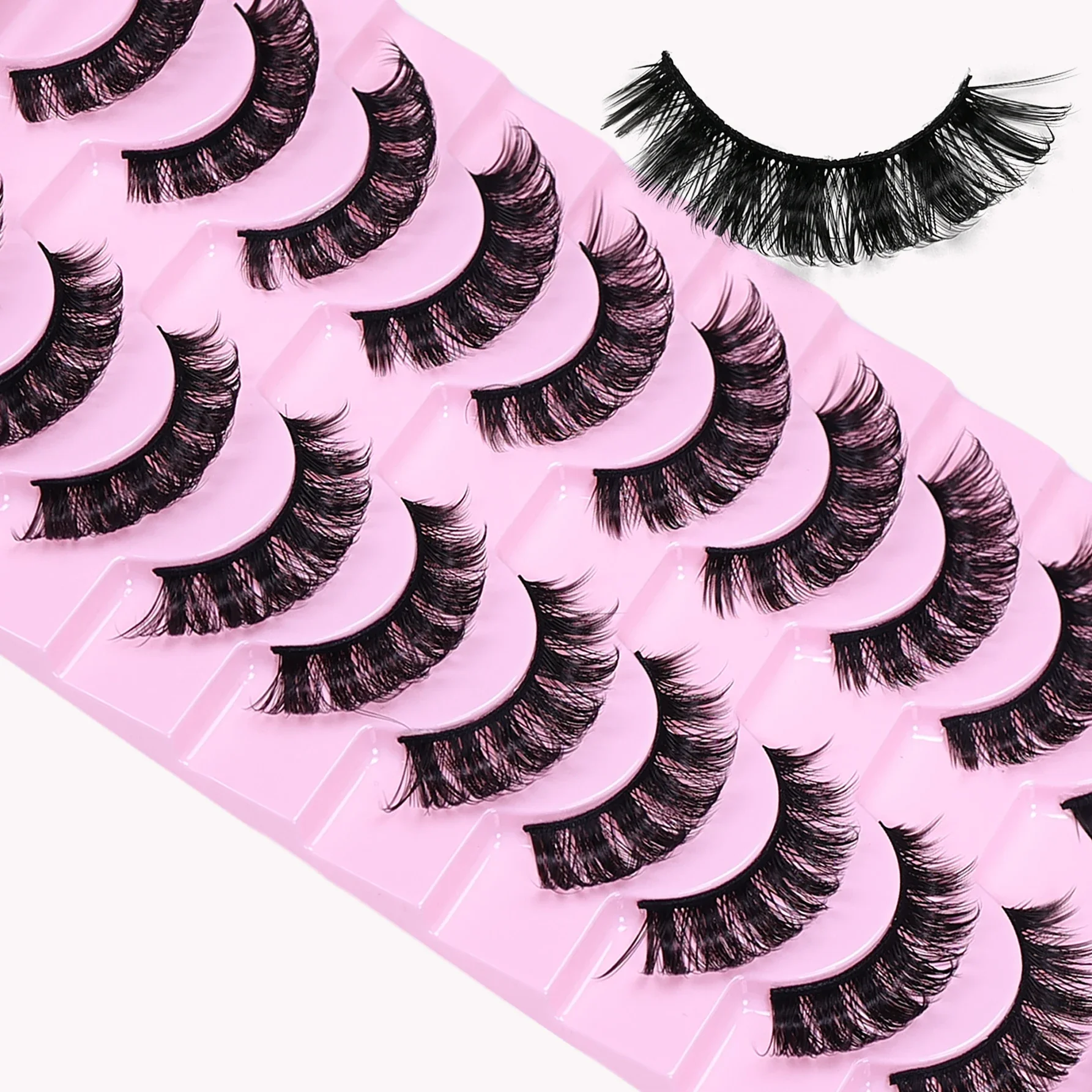 10 Pairs DD Curl Russian Strip Lashes Fluffy Volume False Eyelashes DD Curl Dramatic Messy Faux Mink Make Up Fake Lashes