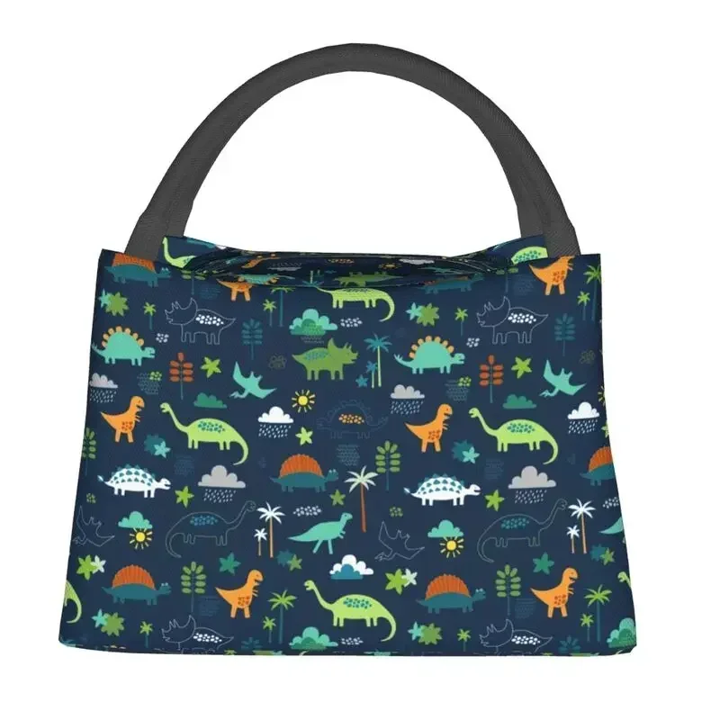 Dinosaur Land Insulated Lunch Bags for School Office Cute Dino Pattern Resuable Cooler Thermal Lunch Box Women