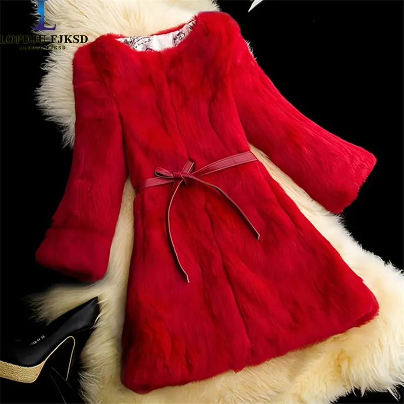 Real Genuine Natural Full Pelt Rabbit Fur Coat Women Luxury Brand Fashion Jacket For Women Outwear  Lady Casual