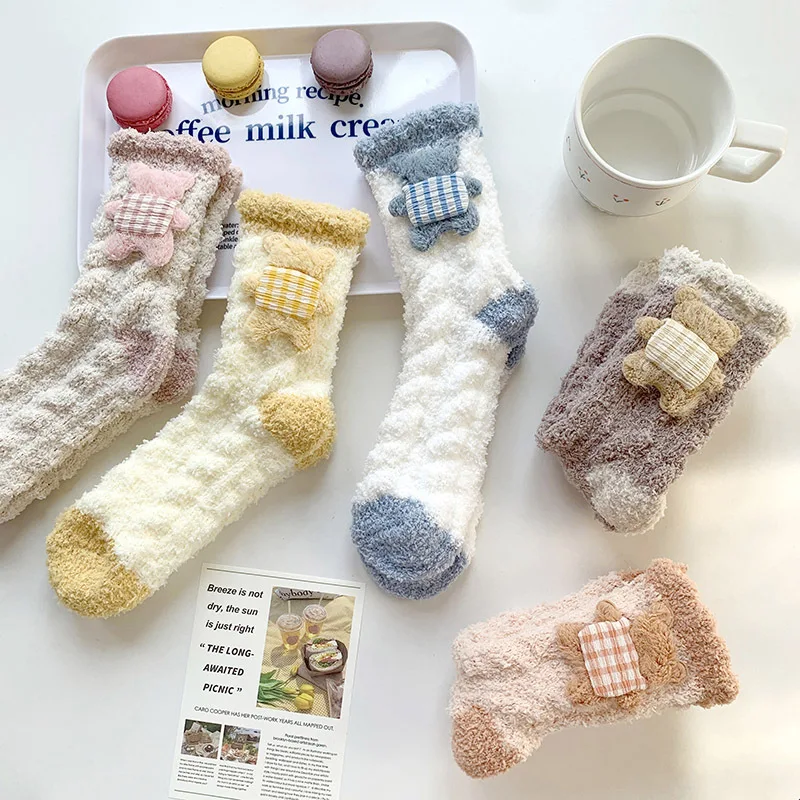 

2-пары толстых и теплых домашних носков для сна, зимние носки средней длины из кораллового флиса, свободные домашние носки с милыми животными