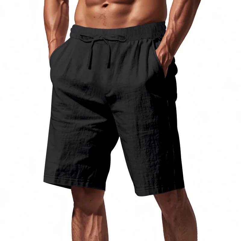2026 Sommer Neuer Stil Fitness-Laufshorts für Herren, Einfarbig, Leinen, Atmungsaktiv, Lässige Sportshorts, Lose Strandshorts mit Geradem Bein