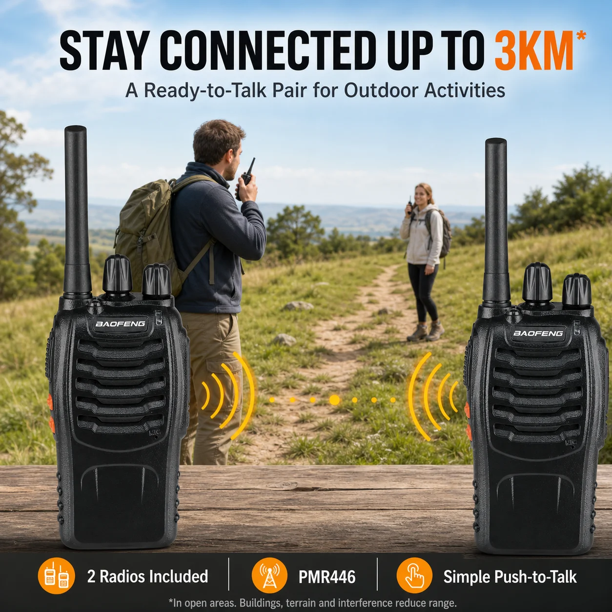 2PCS BAOFENG BF-88E PMR446 Walkie Talkies, 16CH 0.5W, VOX, CTCSS/DCS, Scan, USB Charging, Earpieces