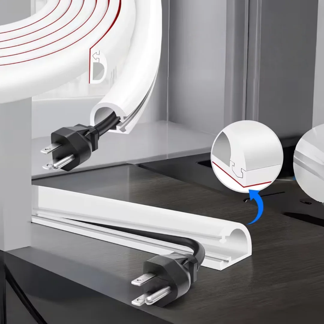 1PC 3/2/1m Self Adhesive Floor Cord Cover PVC Cable Management Flexible Low Profile Electric Cord Cavity Home Office