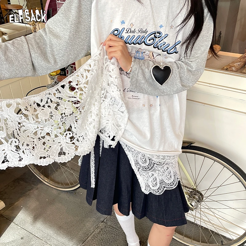 

ELFSACK 2025 Autumn New Arrival Y2K Elegant Floral Lace Cutout Dress over Pants For Woman