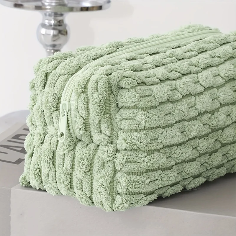 حقيبة مكياج قطيفة بلون موحد، حقيبة محمولة ذات سعة كبيرة لمنظم أدوات الزينة النسائية، عبوة واحدة #6