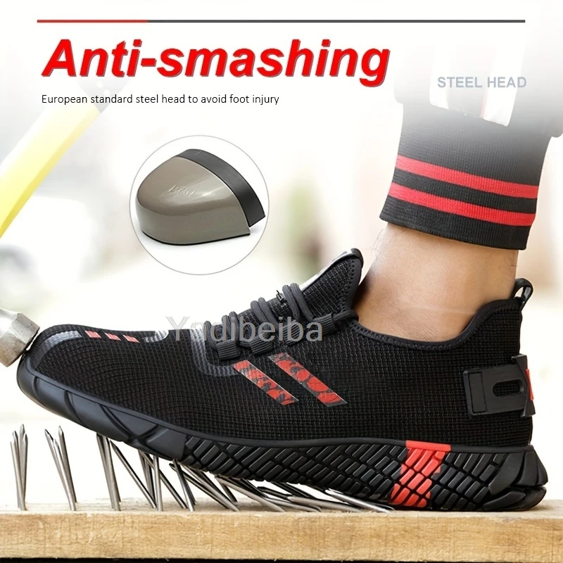 Men Steel Toe Safety Work Boots Breathable Lightweight Indestructible Construction Working Shoes Puncture-Proof Male Sneakers