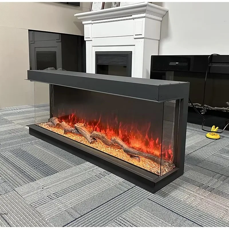 Modern 3 Sided Electric Fireplaces  Realistic Logs Smart Wifi APP 3D LED Flames Fireplaces 40 50 60 72 80 Inch