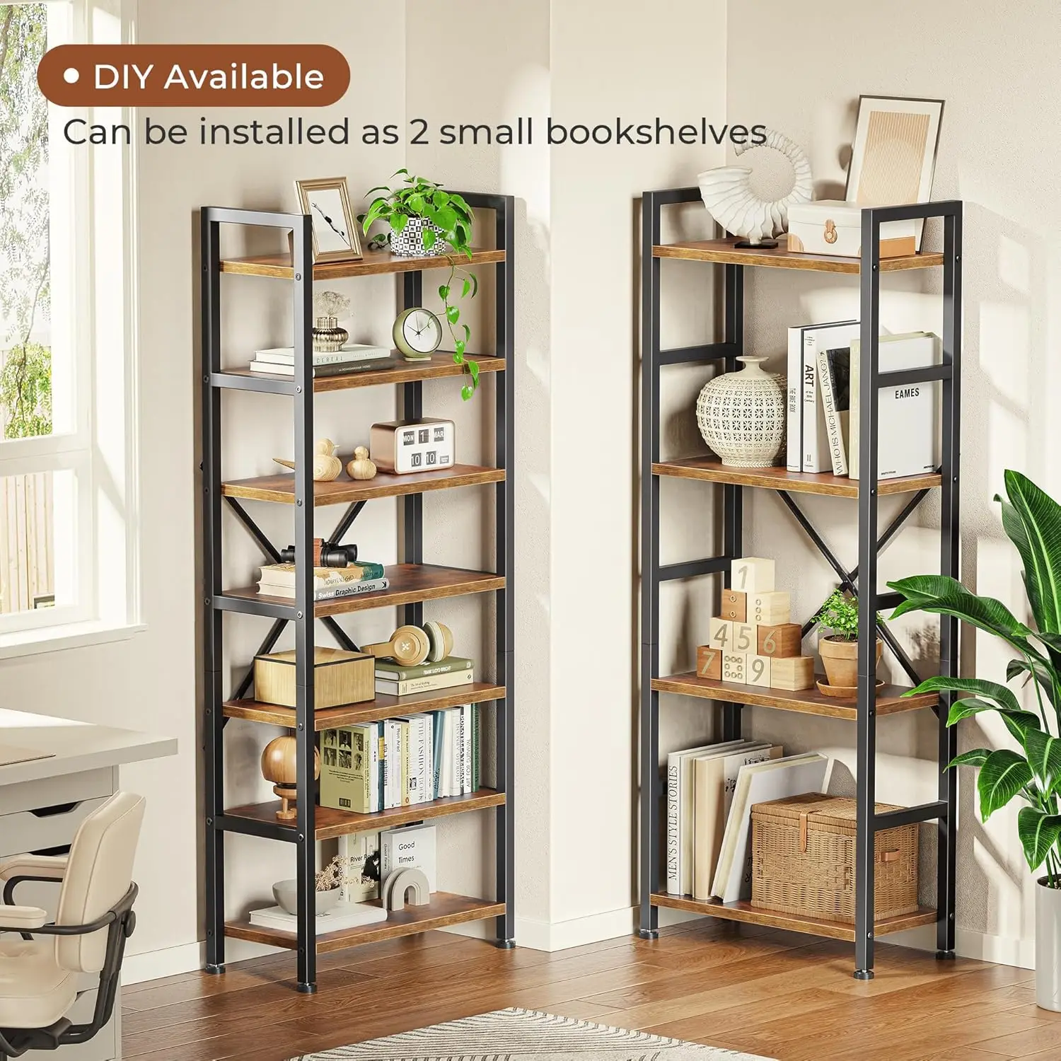 SUPERJARE Triple 4 Tier Bookshelf, Bookcase with 11 Open Display Shelves, Wide Book Shelf Book Case for Home & Office