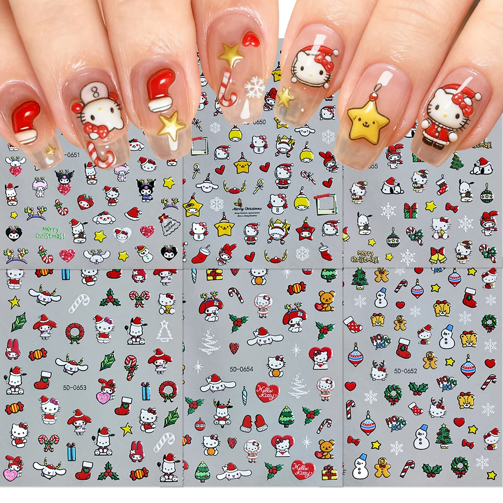 1 قطعة 2025 عيد الميلاد مسمار ملصقا الكرتون Kuromi مرحبا كيتي بلدي ميلودي مسمار ملصقات فنية احتفالية لتقوم بها بنفسك مسمار الديكور عيد الميلاد المتزلجون #2