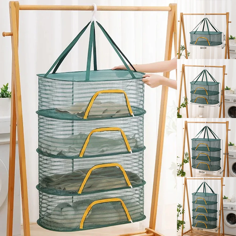 Muti-Layer Hanging Drying Net Clothes Hanging Dryer Foldable Dry Goods Net Drying Salted Fish Drying Artifact Home Accessories