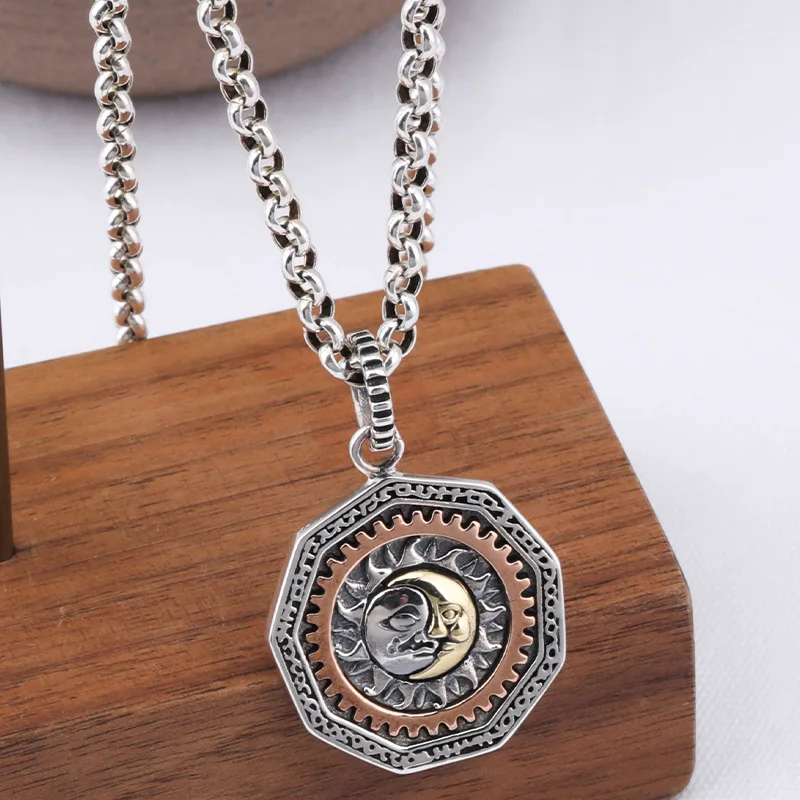 

Moon God Sun God Pendant Male Tide Horus Eye Necklace Pendant Thai Silver Personality Pendant Female 925 Sterling Silver