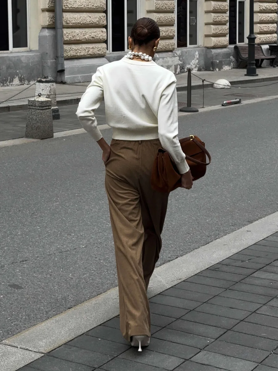 Femmes taille haute jambe droite costume pantalon décontracté drapé hanche dissimulant jambe large pantalon élégant 2025 printemps été nouveau Style