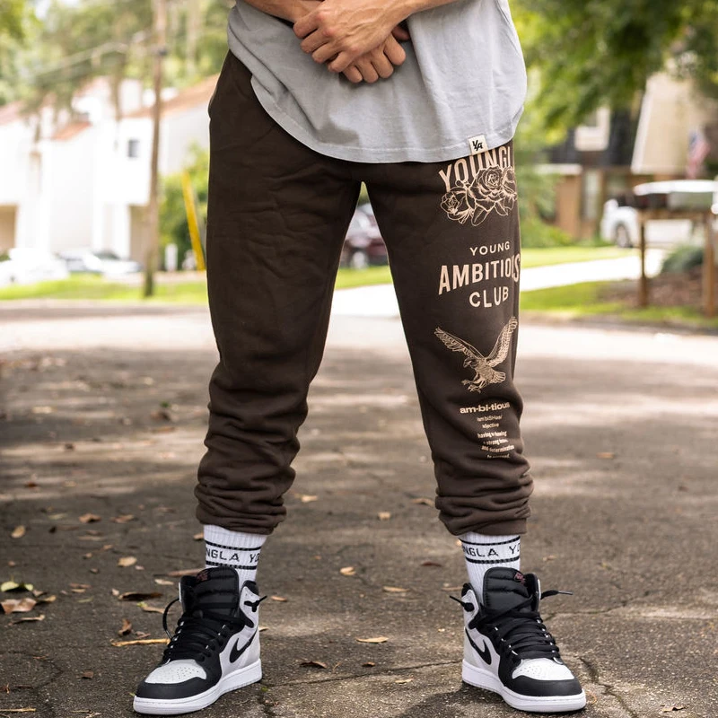 Men\'s Jogger Sweatpants American Style Men\'s Clothing Gym Sports Fitness Cotton Casual Pants Printed Mid Waist Drawstring Pants