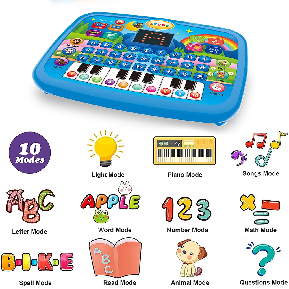 Giocattolo per tablet educativo per bambini, 3 anni in su Alfabetizzazione Matematica Musica Apprendimento, Doppia tastiera elettronica, Regalo di Natale di compleanno