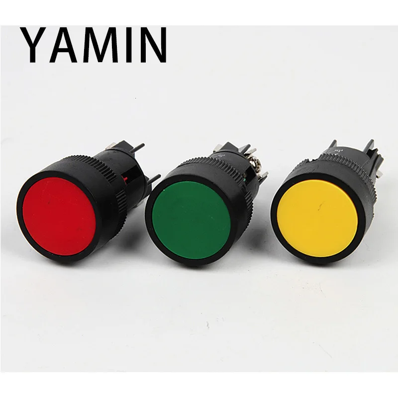 10pcs Mini Plastic Push Button Switch 22mm Mounting Reset Momentary Green/Red Circular Flat Round NO/NC XB2-EA142/131/121