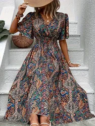 swinging skirt full body printing Temperament fashion high waist bohemian holiday national style dressplus size