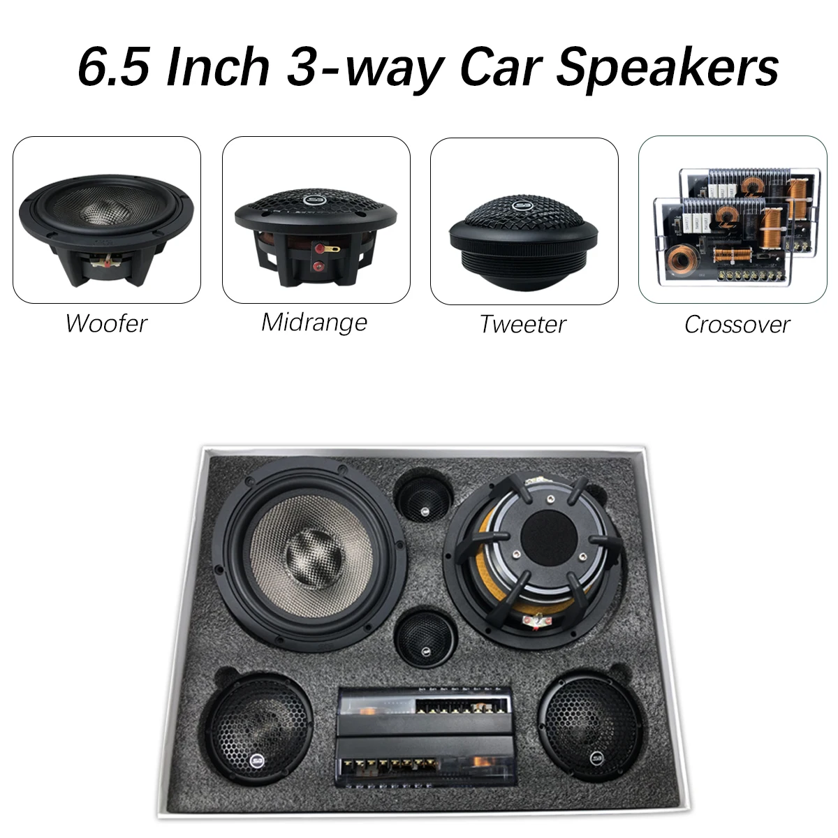 Nominal 120W 6.5 Inch Coaxial Aluminum Car Speaker Set HiFi Model Car Stereo Midrange Audio Component 3-Way Coaxial Speaker