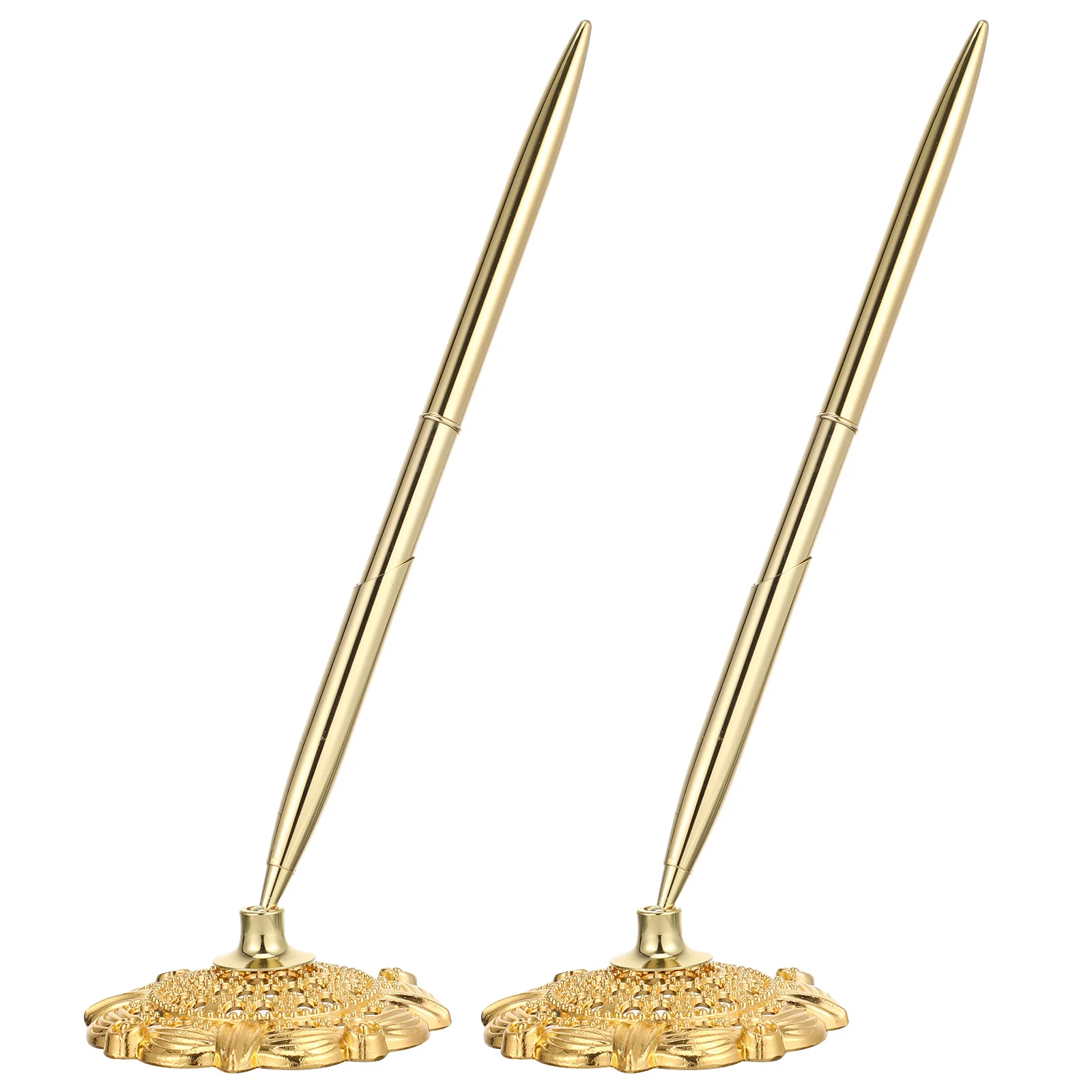 

2pcs Metal Ballpoint Vertical Stand Design Smooth Writing Office Stationery Table Fixed Pen For Business Hotel Bank Sign Pen