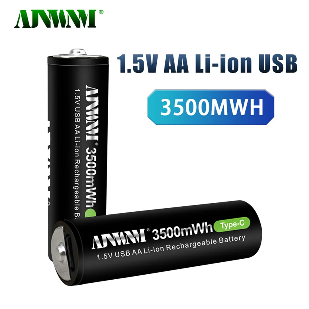 

AJNWNM - 1.5V Lithium-ion Rechargeable AA 3500mWh Battery for Remote Control Wireless Toy TYPE-C+ USB Cable