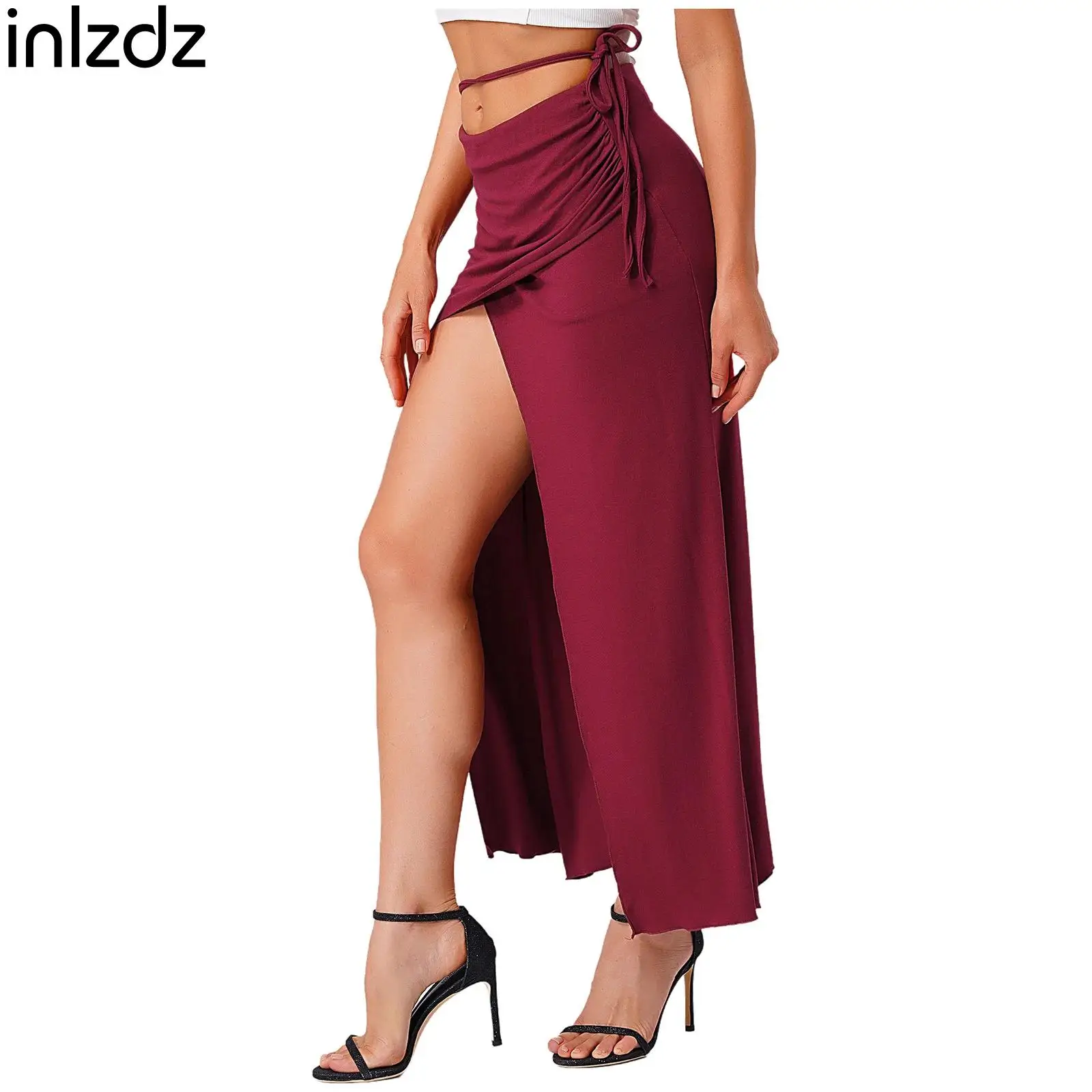 

Womens Sexy Belly Dance Maxi Skirt Dance Class Performance Dancewear Beachwear Slit Safety Shorts Ruched Bodycon Skirt Clothes