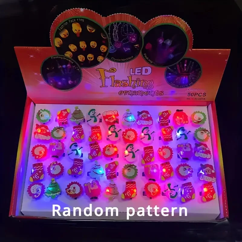 크리스마스 LED 라이트업 반지, 랜덤 패턴 산타 눈사람 크리스마스 테마 반짝이는 손가락 장난감, 축제 파티 선물 및 어린이 선물